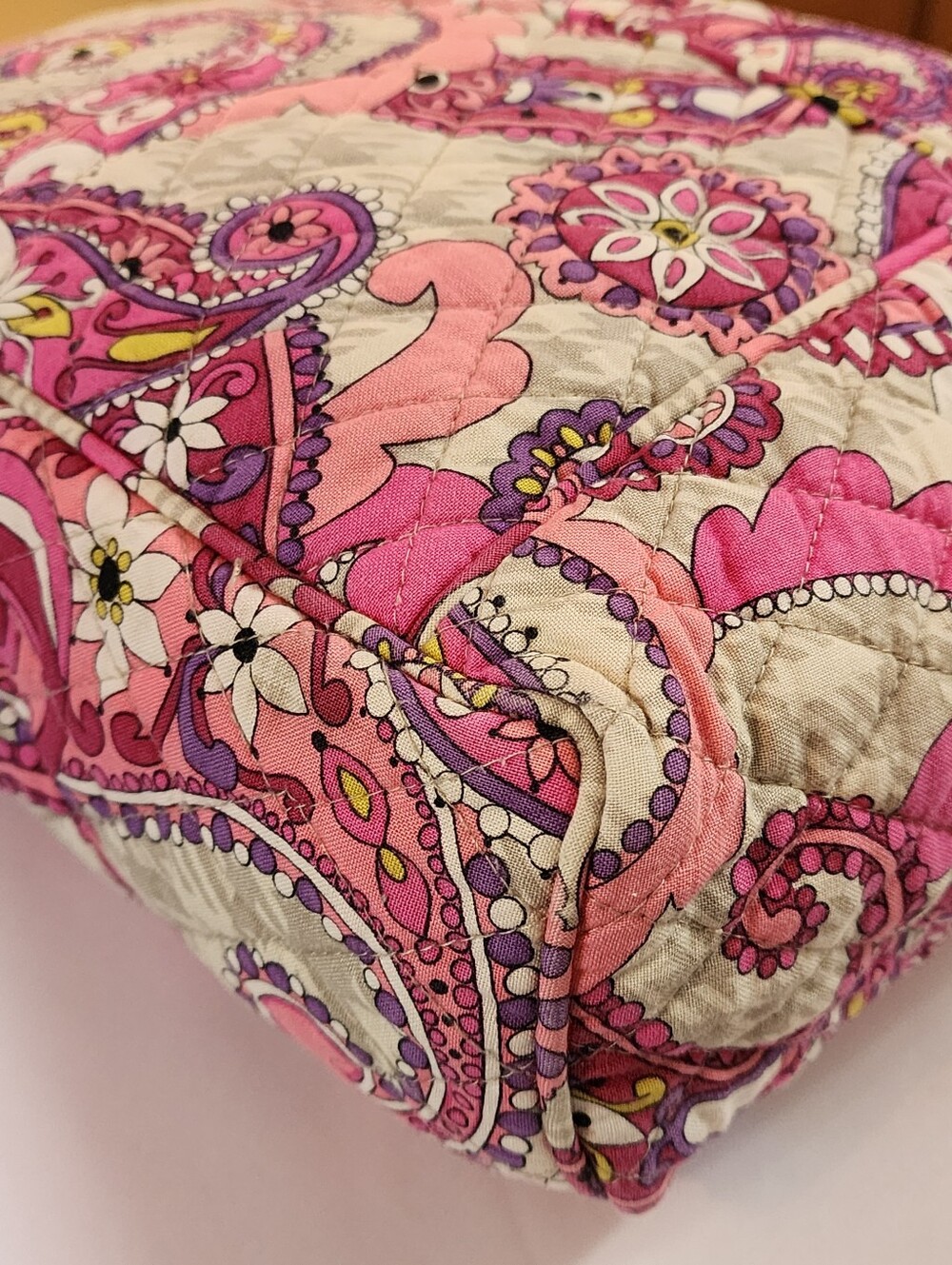 Vera Bradley Quilted Tote Shoulder Bag – Pink Paisley Floral Pattern 14" Wide - Picture 7 of 15
